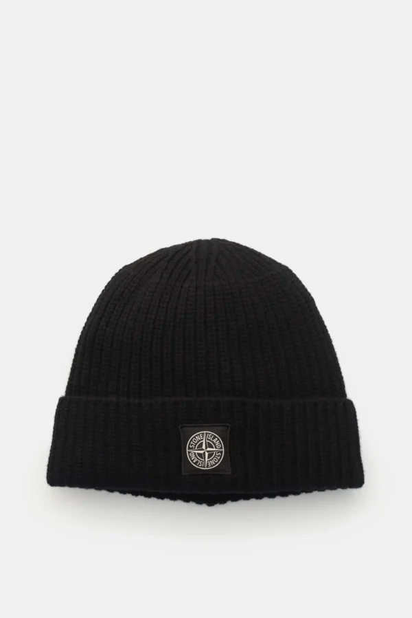 Stone Island Beanie met patch, Zwart
